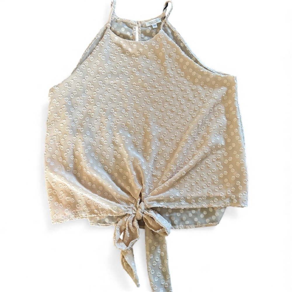 NWT Kylie Paige cream Sleeveless Tie-Front Dot Top Medium